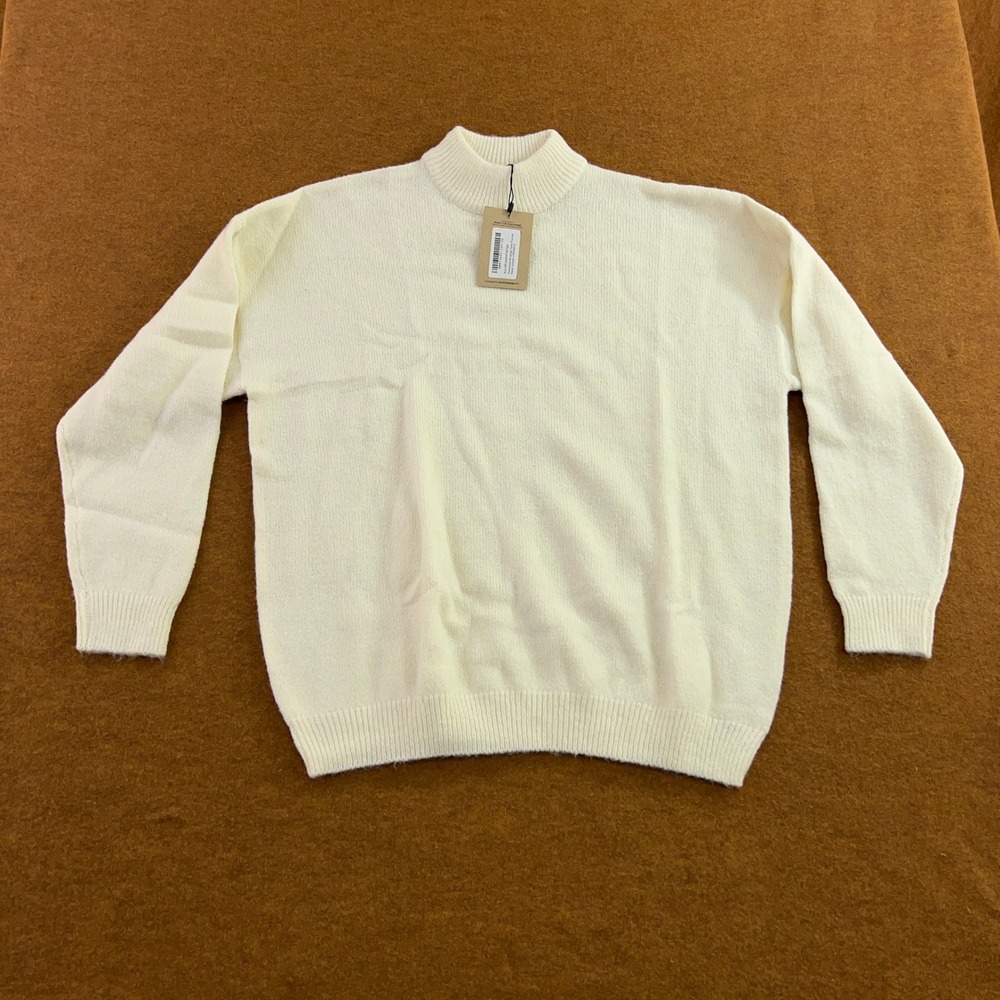 boohooMAN Mens Small Cream Oversized Brushed Yarn Funnel Neck Sweater NWT